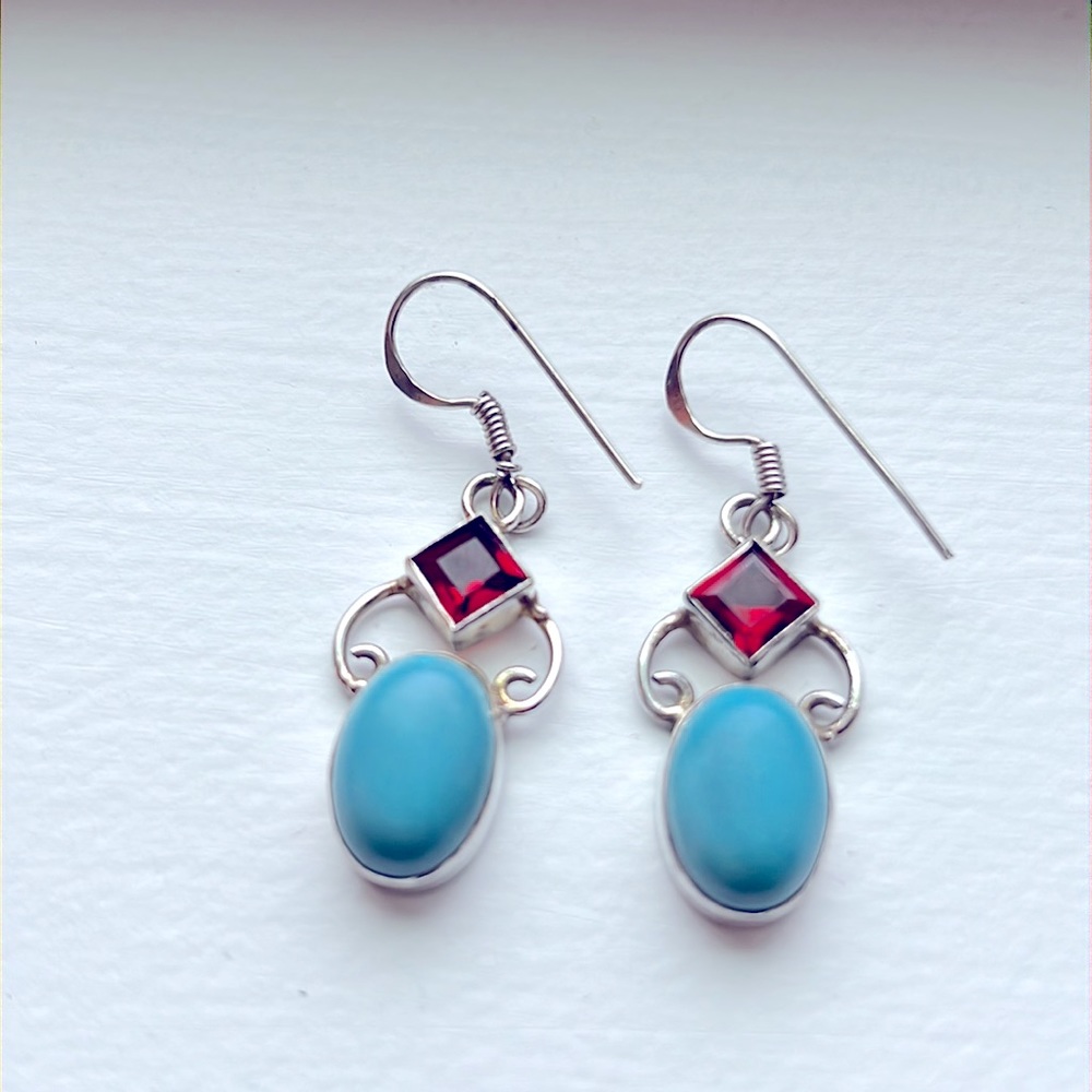 925S Silver Turquoise and Garnet Earrings